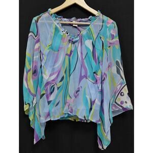 richard malcolm Silk Blouse Multicolor Graphic Print Long Sleeve Women Size XL